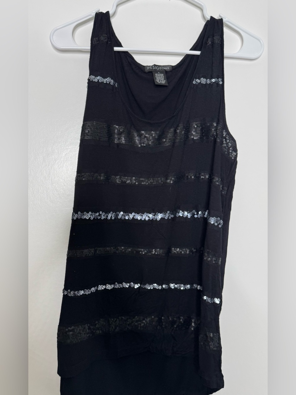 Sleek Black Sequin Stripe tunic Tank Top by DeSign365 stretch y2K sz LG
